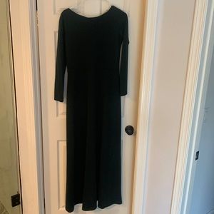 Emerald green, long-sleeved dress.